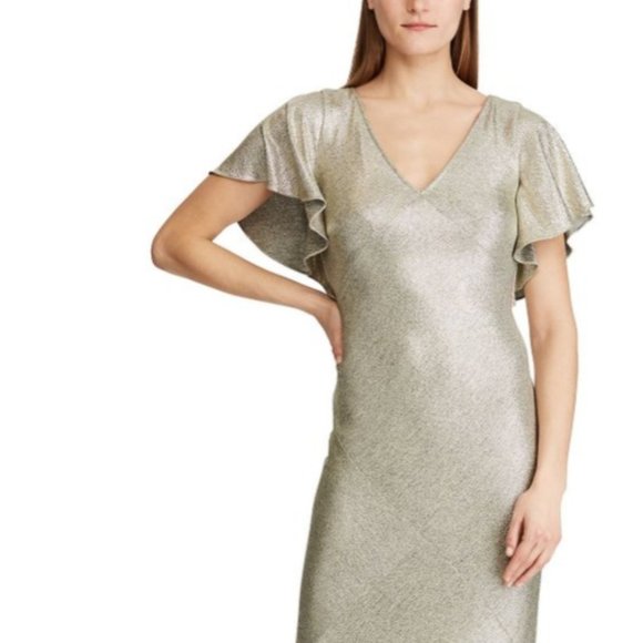 Ralph Lauren Flutter Sleeve Evening Dress 6 & 12 - Picture 2 of 13